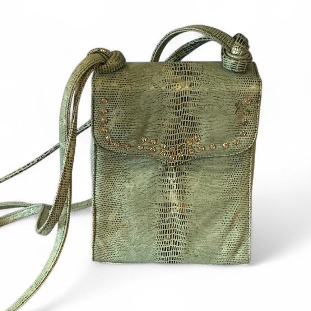 Viva Bag of California Vintage green faux‎ snakeskin metallic crossbody bag
